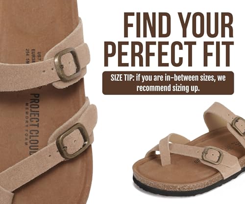Image of Project Cloud 100% Genuine Leather Womens Sandals -Lightweight Womens Slides Memory Foam Insole & Cork Footbed Sandals Women - Non-Slip Beach Essentials Summer Sandals for Women 2026 (Lian)