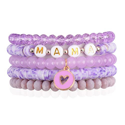 Image of Inspirational Multi Layer Bead Stacking Strand Stretch Statement Bracelets - Religious Message, Boho Wood Slip-on Cuff Christian Prayer Bangle Set