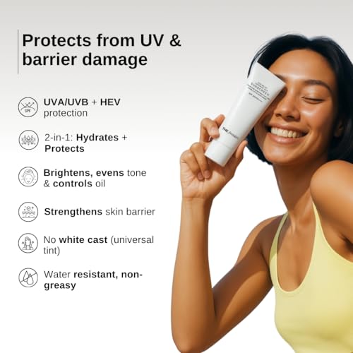 Image of The Formularx Sun Relief Ceramide Sunscreen SPF 50 PA++++ | Broad Spectrum UV & Blue Light Protection | For Oily, Acne prone, Sensitive Skin | Brightening Barrier Care with Niacinamide, Hyaluronic acid, & Peptides | Lightweight, No White Cast | Water & Sweat Resistant | Men & Women | 50g