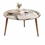 MA MAISON Tavolino Tondo da Caff in Legno Basso - Moderno, Adatto per Soggiorno, Hall Albergo, Ufficio, Arredamento Casa, Sala da T, con 3 Gambe, Elegante - D.75x43h cm Effetto Marmo Bianco