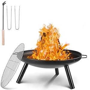 Vuurschaal Ø 61 cm, vuurplaats met grillrooster en handgrepen, multifunctionele vuurschaal voor verwarming/BBQ…