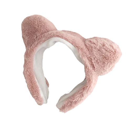 SANWOOD Haarreif mit Ohren, weiches Plüsch, Katzenohren, breite Krempe, Haarreif, Fasching, Frauen, einfaches Haarband, Kopfbedeckung, Zubehör, Rosa Cover