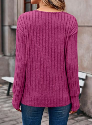 Image of Dokotoo Womens Tops V Neck Lightweight Sweater Fall Long Sleeve Top 2026 | Decorative Buttons, Soft Breathable Knit Material, Pullover Tunic Tops, Business Casual, Fall Outfits, Winter Clothing 2026