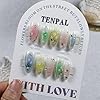 TENPAL Green Press on Nails Almond,3D Butterfly & ... #3