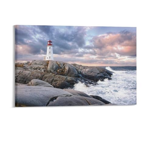 RiaKona Peggy's Cove Lighthouse Canvas Poster Bedroom Decor Office Gift Wall Art Decor Print for Living Room 12x18inch(30x45cm) Frame-style