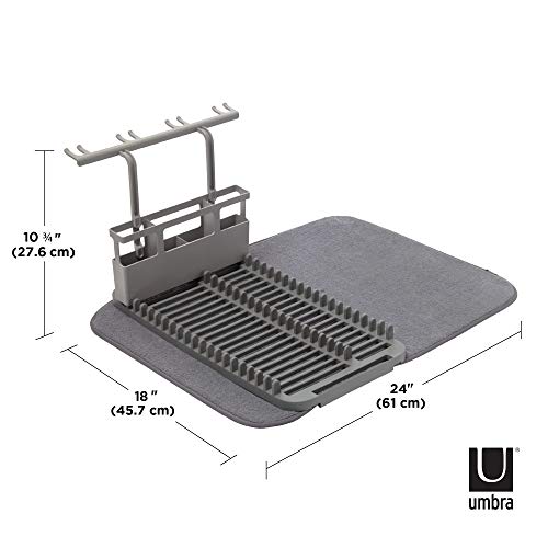 Umbra Udry Rack And Microfiber Dish Drying Mat-Space-Saving Lightweight Design Folds Up For Easy Storage, Deluxe, Charcoal #TOP1
