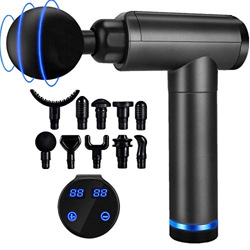 Massage Gun Deep Tissue, Quiet Muscle Percussion Back Neck Head Hammer Massager for Athletes, Pain Relief, 30 Speed Level, LED Touch Screen with 10 Heads