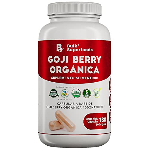 BULK SUPERFOODS | Goji 100% Natural | 180 Capsulas – 500 mg c/u – Sin Gluten | Suplementos Alimenticios a Base de Bayas de Goji Orgánicas