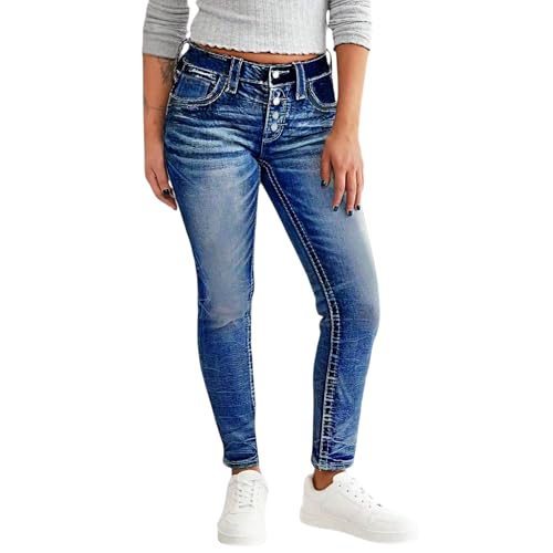 Distressed Stretch Skinny Jeans with Tummy Control