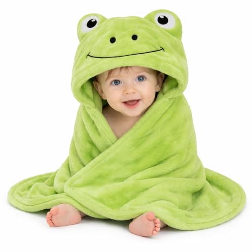 Image of First Kick New Born Baby Blanket Pack of Super Soft Bathrobe Wrapper Bath Towel for Boys, Girls, Babies (Green Frog, Length 82 cm x Width 82 cm, 0-12 Months)