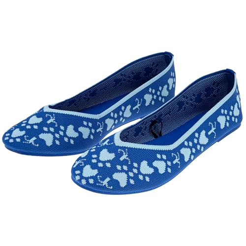 Woven Paw Print Ballet Flats for Women Lightweight Stretch Slip On Shoes with Arch Support Textured Sole Casual Walking Shoes - Main Image