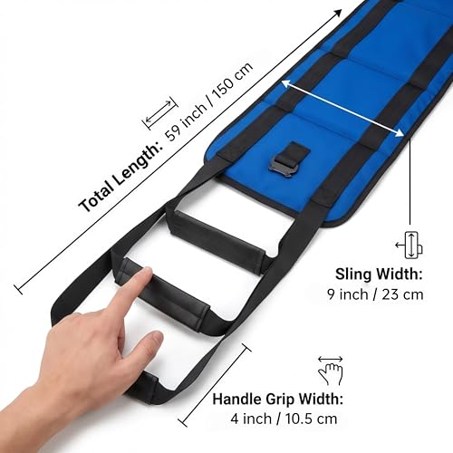 Image of Transfer Sling, Upgraded with Metal Buckle, 6 Reinforced Straps with Hand Grips, Lift & Standing Aid for Caregivers, Elderly & Disabled, Transfer Belt for Home Use (Blue, Large)