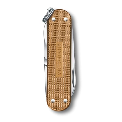Image of Victorinox Classic SD Alox Swiss Army Knife, Compact, 5 Functions, Swiss Made Pocket Knife with Small Blade, Screwdriver and Key Ring - Wet Sand (Brown)