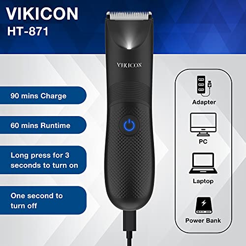 Electric Body Trimmer And Shaver For Men, Vikicon Body Groomer For Groin&Ball W/Light, Pubic Hair Trimmer Replaceable Ceramic Blade Ipx7 Waterproof Wet/Dry, Lightweight Male Razor Usb Type-C Charging #TOP4