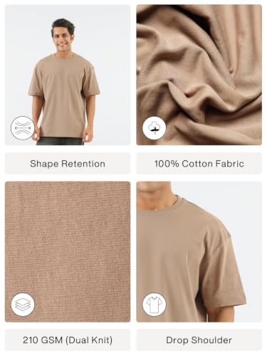 Image of SAADAA Men's Oversized Cotton T-Shirt | 210 GSM Heavyweight Fabric | Drop Shoulder | Dual Knit | Comfortable Casual Wear | Solid Colors