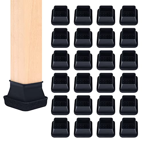 ZDDLOINP Lot de 24 capuchons de pieds de chaise en silicone antidérapants pour pieds de chaise, carrés de 3,8 cm, noir Cover