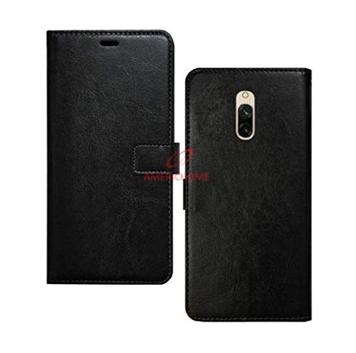Image of Inside Rubber TPU with Card Pockets Magnetic Closure Protection Compatible with Redmi 8A Dual, MZB8952IN (Black)