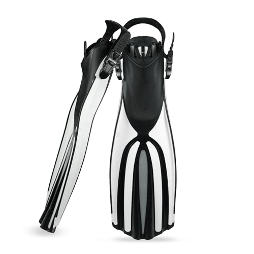 TUDIVING-Diving Fins Long Silicone Flippers Swim Equipment Snorkel Fins New Professional Scuba Fins Adults Men Women (White, L/XL)