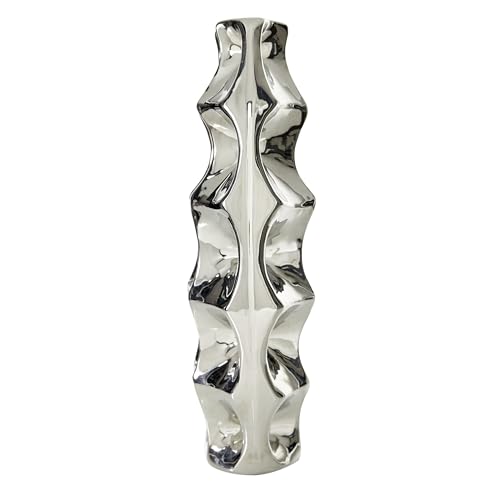 Deco 79 Vase 14" H, 8" W-71665, Ceramic, Silver, 8" x 4" x 14" - Image 3