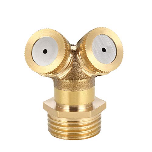 uxcell Misting Spray Nozzle, 1/2BSPF Brass 2 Holes Garden Sprinklers Irrigation Connector Fitting with Adapter