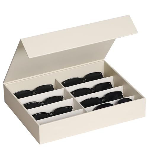 Image of AUTOARK Leather 8 Slot Sunglasses Organizer,Eyeglasses Holder for Men Women,Multiple Glasses Display Case,Beige,MKAW052