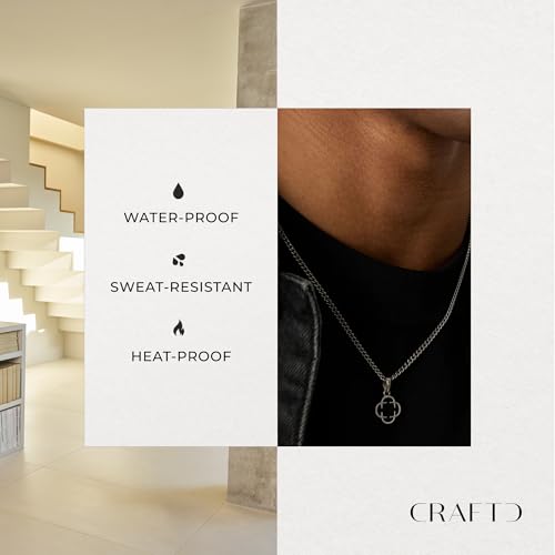 CRAFTD - Black Clover Stone Pendant Necklace - 18K Gold & 316L Stainless Steel - 20.5" Cuban Chain with 15MM x 15MM Pendant - Waterproof, Heat & Sweat Resistant - Gifts for Men - Men's Jewelry - Image 4
