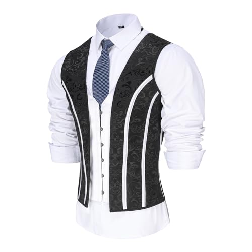Mens Corset Vest Lace Up Shaping Tops Bones Vintage Dress Waistcoat Print Formal Slimm Fit Wedding Stage