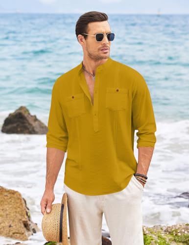 Image of Macsivo Cotton Blend Solid Casual Short Kurta for Men Long Sleeve Mandarin Collar Stylish Shirt Kurta for Men