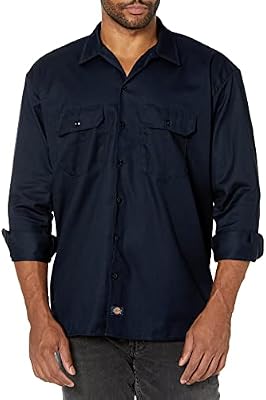 Dickies Men's Long Sleeve Work Shirt – Dark Navy, Large