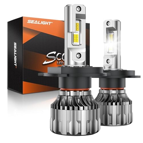SEALIGHT 70000LM Super Bright H4 Bulbs 6500K Cool White Fog Bulbs 70000+ Hours Lifespan Powersport Bulbs with 15000RPM Cooling Fan Plug-N-Play Pack of 2