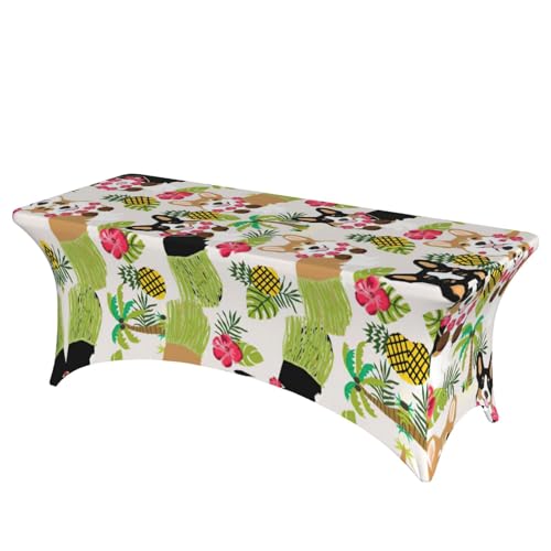 Nappe de table extensible corgi et fleurs tropicales 1,8m élasthanne - 2
