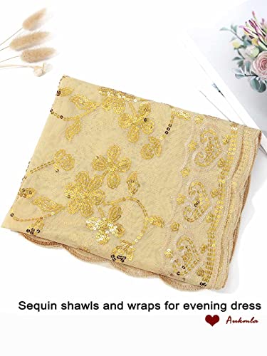 Aukmla Sequin Shawls and Wraps for Evening Dresses 1920s Lace Scarf Wedding Spakle Cape Cover Up Wedding Accessories4