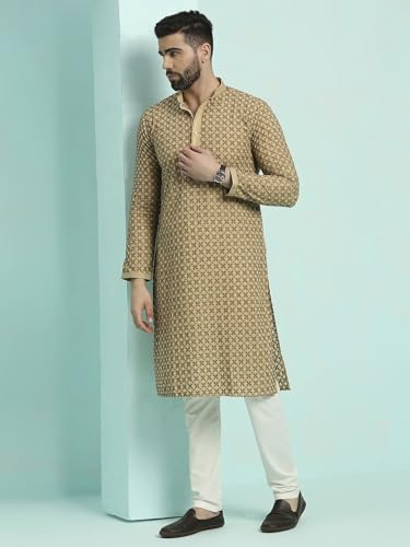 Image of Rajubhai Hargovindas Men's Chikankari Embroidered Cotton Kurta (Ches)