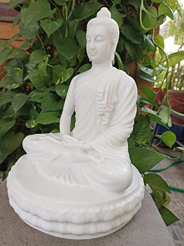Image of Marble Meditating Sitting Buddha Handicraft Statue for Home Decoration (Off-White)