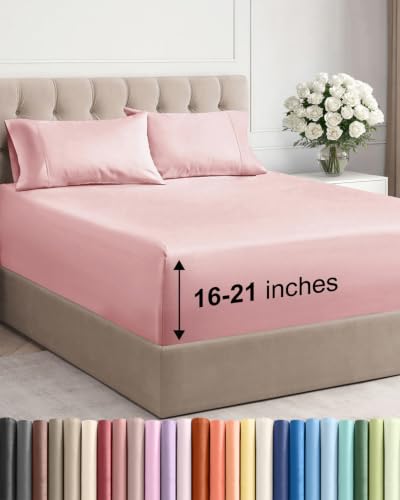 Image of Extra Deep Pocket Queen Size Sheet Set - Breathable & Cooling - Baby Pink