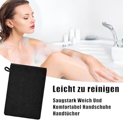 agogue 5 Stück 15 X 21cm Schwarz Langlebig Waschlappen Baumwolle,Reinigung Waschhandschuh Stark Wasserabsaugend Waschlappen Frottee Weich Waschhandschuh Körper Mit Hängenden Ringen – Bild 5