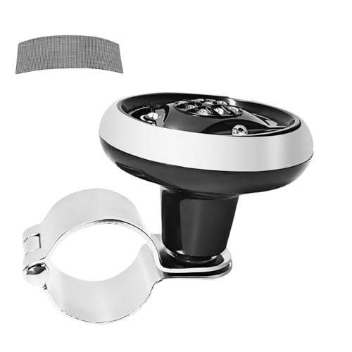 PKOLSFE Steering Wheel Knob, Rhinestone Car Ball Bearing Spinner Knob for Easy Steering Assist & Control, Smooth Power Ball One-Hand Assist Spinner Compatible with Most Vehicles (Black)