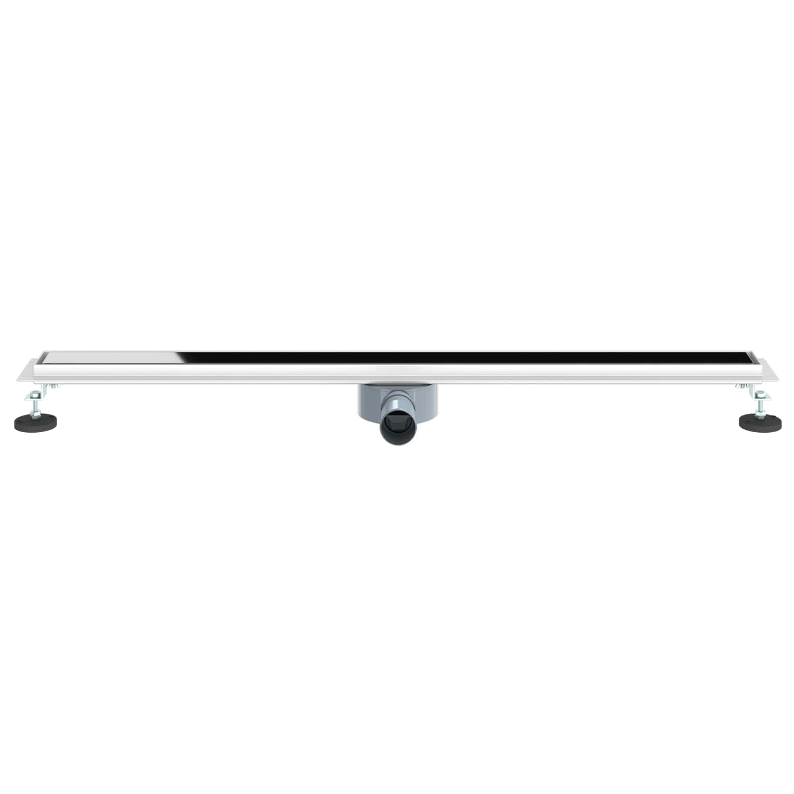 Canalina per doccia in acciaio inox, 100 cm, nera, con copertura in vetro, sifone girevole a 360°, scarico a pavimento per docce senza barriere, con piedini regolabili in altezza