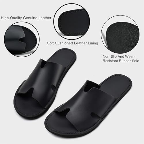 Men'S Genuine Leather Flat Slides Sandals Fashion Round Open Toe Slip On Soft Bottom Beach Sandals Summer Casual Vacation Parties Slippers2