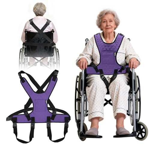 MDSTOP Wheelchair Harness for Adults, Anti-Slip Wheelchair Safety Belt, Safety Belt for Elderly, Adjustable Secure Buckle, Torso Support Vest Restraint for Patient, Disabled, Paralyzed (Purp