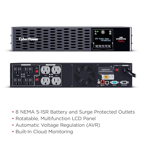 Image of CyberPower PR750RT2UC Smart App Sinewave UPS Battery Backup and Surge Protector, 750VA /750W, 8 Outlets, 2U Rack /Tower, AVR, Built-in Cloud Monitoring, UL Certified