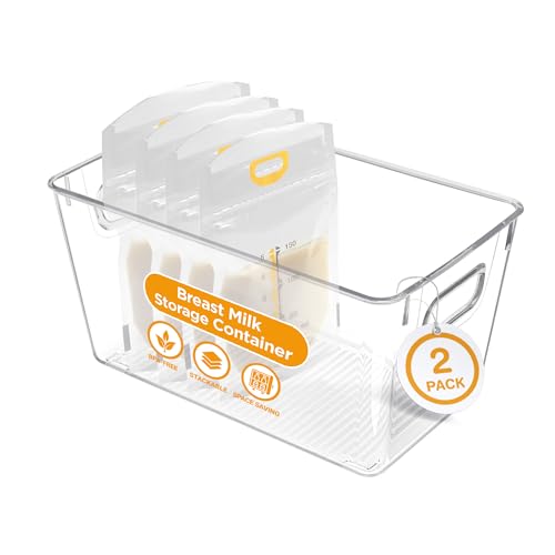 Image of Priver - Breast Milk Freezer Storage Containers, 2 pack - Breastfeeding Essential in Organization and Storage for Milk & Baby Bottles, Reusable Freezer Organizer Bins, 5.2’’ W x 9.3" L x 4.2" H