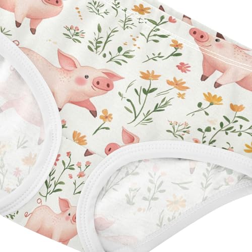 Wusikd Pig Flowers Girls' Underwear Cotton Pink Girls Briefs Soft Toddler Underwear 2T4