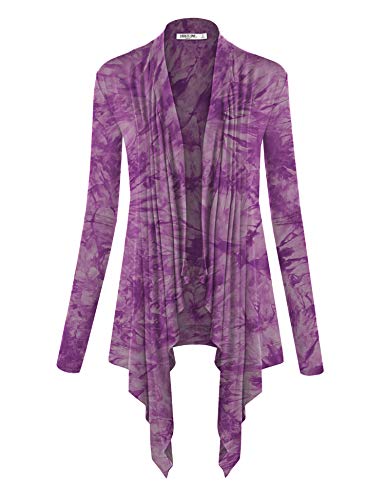 Image of Lock and Love Women's Draped Front Open Asymmetrical Cardigan - Casual Long Sleeve Lightweight Duster