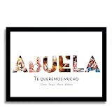 ENJOYERS - Lámina Personalizada Abuela con 6 Fotos. Lámina Personalizable Letras para Regalo. Personaliza con Fotos y Textos. Lámina Decorativa Pared o Mesa.