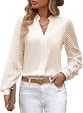 ZOOMOON Womens Tops Dressy 2025 Fall Casual Sheer Long Sleeve V Neck Shirts Loose Flowy Business Work Blouses for Women Apricot S