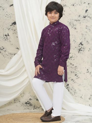 Image of AJ DEZINES Kids Kurta Pajama Set For Boys | Embroidery Chikankari Kurta Set | Traditional & Festive Outfit | Cotton Stylish Boys Kurta Pyjama | Perfect For Festivals Wedding & Family Function