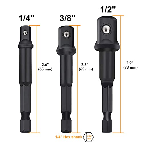 Image of Impact Grade Socket Adapter Set, PTSLKHN 1 /4, 3 /8, and 1 /2 Inch Socket Adapters, Chrome Vanadium Steel, Convenient Carry Box - Ideal for Impact Drills and Drivers(Surface phosphating black)