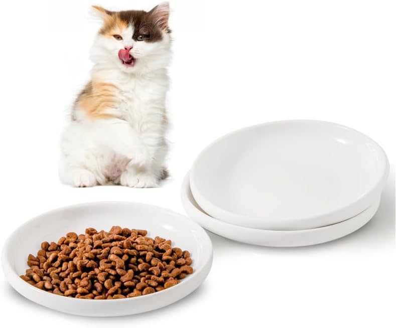 Miniatura 1 de 3 cuencos de cerámica para gatos, 5.5 pulgadas, platos para gatos para alimentos y agua, plato pequeño para perros (blanco)
