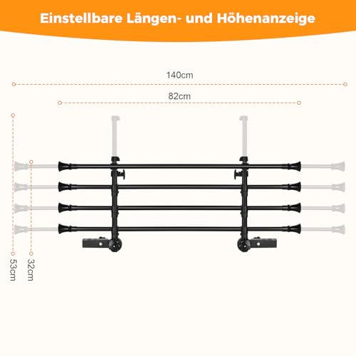 Hundegitter Auto Kofferraum, Verstellbar Gepäckgitter Trenngitter mit Kopfstützenfixierung, Schutzgitter Barriere für Hunde, Breite: 82–140 cm Höhe: 32–53 cm, Für Die Meisten Limousinen, Kombis, SUV